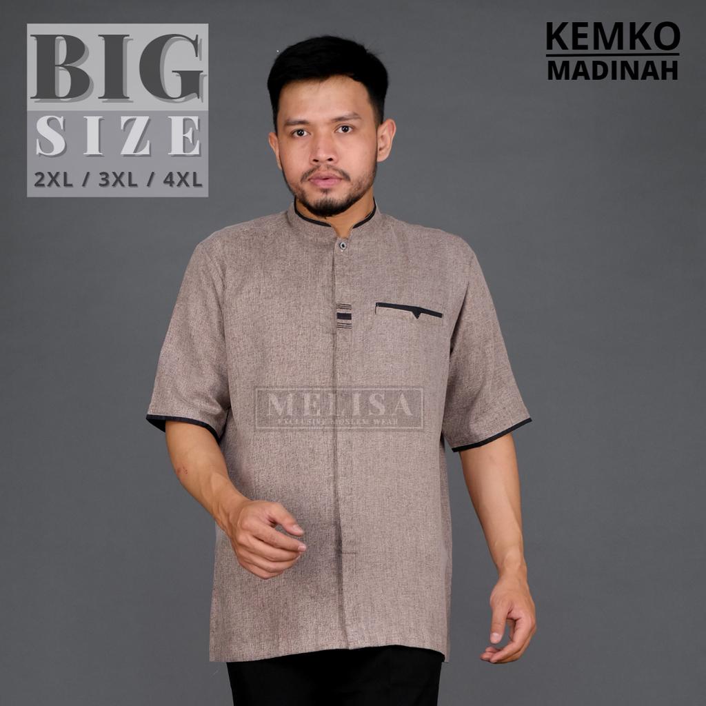 Baju Koko Pria Kemko Lengan Pendek Size Jumbo Bahan Katun Madinah Size XXL XXXL XXXXL M L XL-Coklat Susu