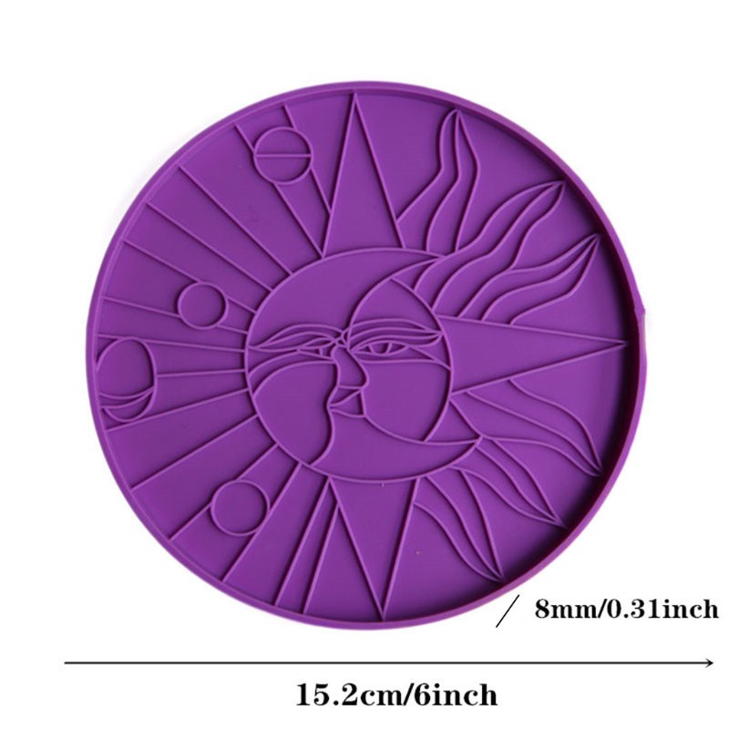 Glitter Crescent Moon and Sun Coaster Resin Mold Line Art Sun with Star Face Round Molds