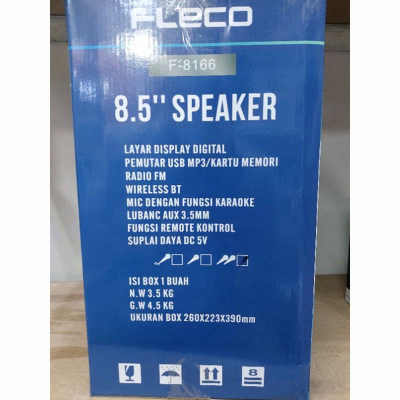 SPEAKER BLUETOOTH FLECO 8'5 INCH F-8166 BONUS DUA MIC WIRELESS KARAOKE