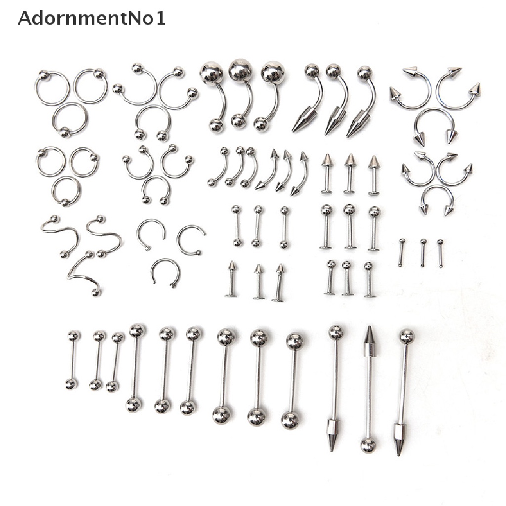 (AdornmentNo1) 66pcs / Set Anting Tindik Lidah / Puting Sexy Bentuk Barbel Bahan Stainless Steel Untuk Perhiasan Wanita