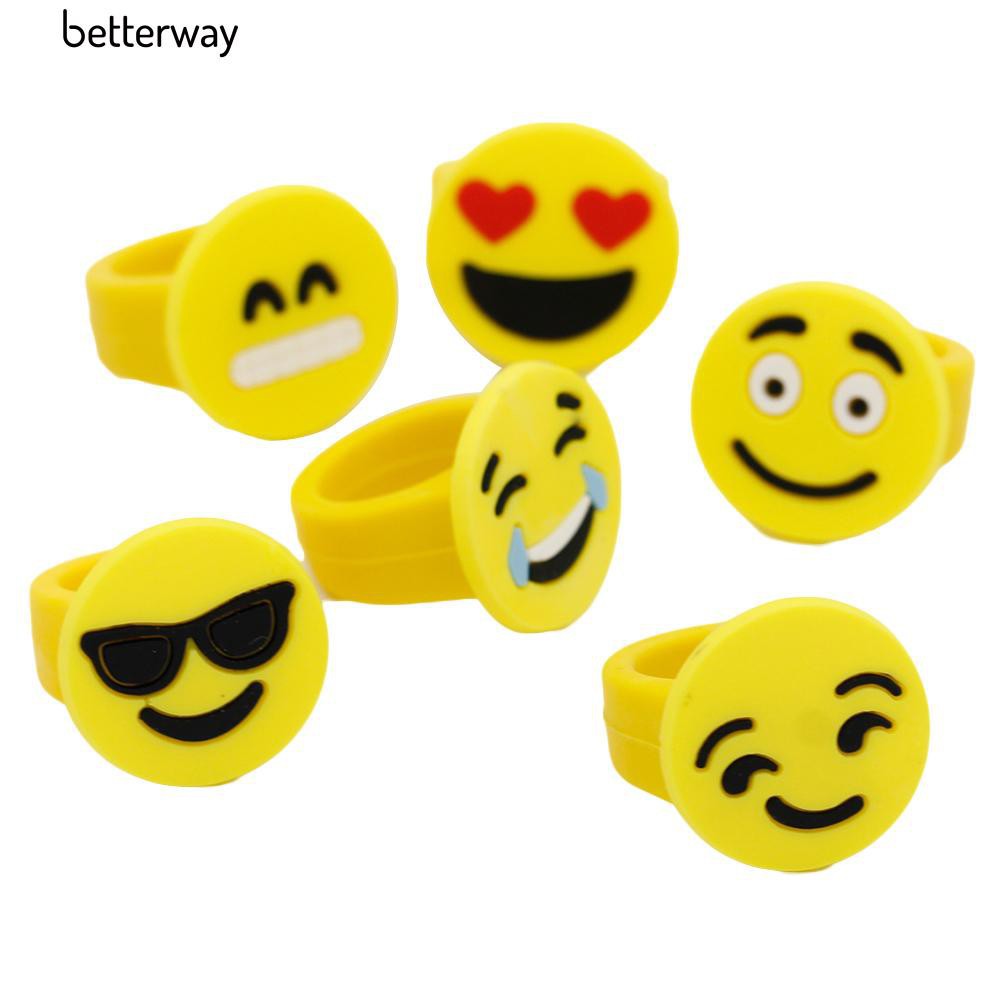 10 Pcs Lucu Kartun Emoji Ekspresi Rings Pvc Cincin Anak Perhiasan