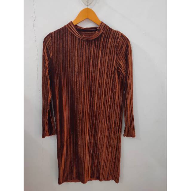 Tunik dress velvet coklat baju muslim