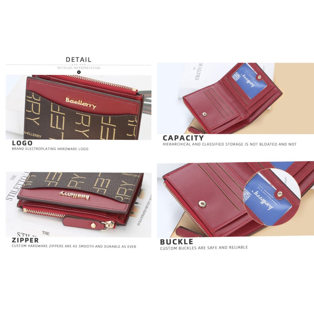 DOMPET LIPAT WANITA BAELLERRY ORIGINAL PREMIUM KECIL COKLAT KULIT STATESA WA327B7 KARTU IMPORT KOREA