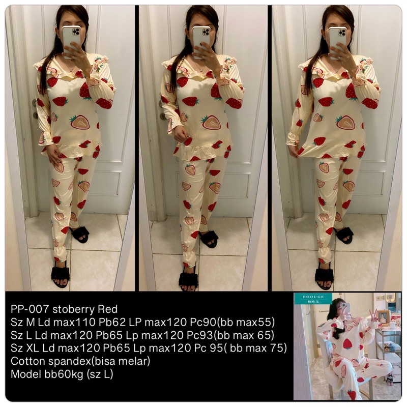 BAJU TIDUR LENGAN PANJANG LEISURE VOGUE DLL KOREA IMPORT CINA WANITA KADO PP PIYAMA REMAJA DEWASA-PP-007 RED STRO/ L