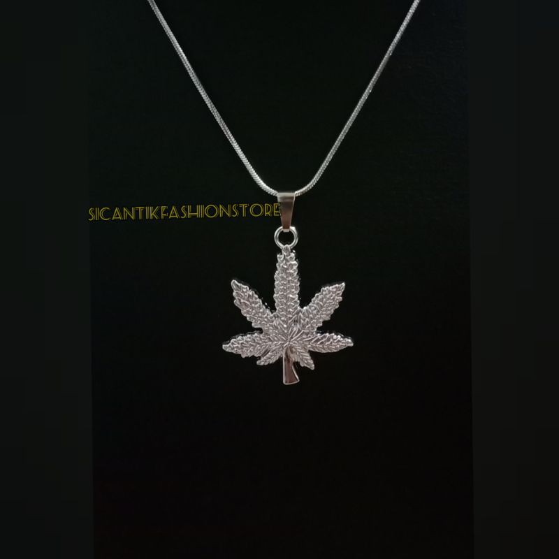 kalung Titanium liontin Daun rasta silver Fashion pria wanita terlaris anti Karat kalung pria rasta