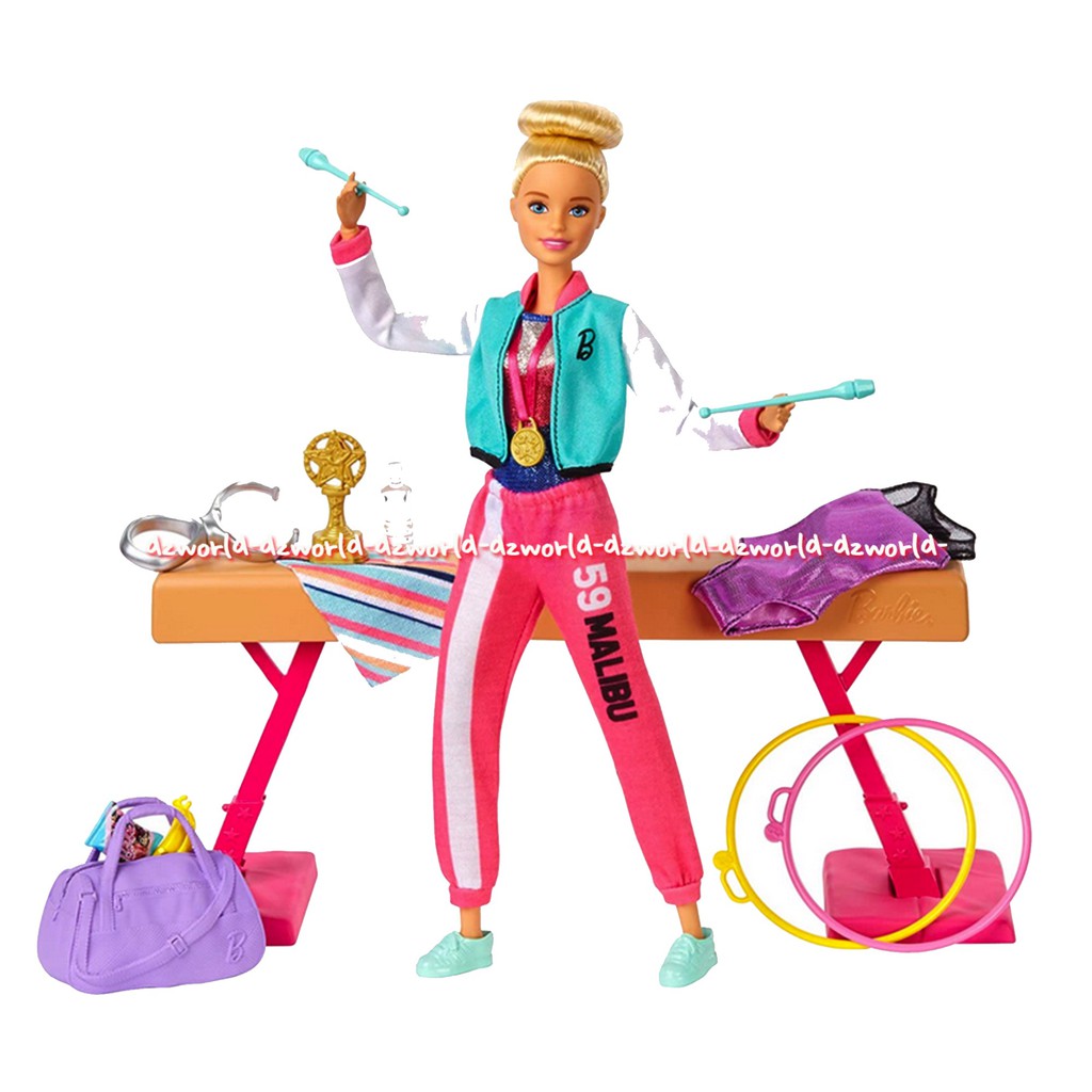 Barbie Gymnastics Doll And Playset With Twirling Feature Mainan Boneka