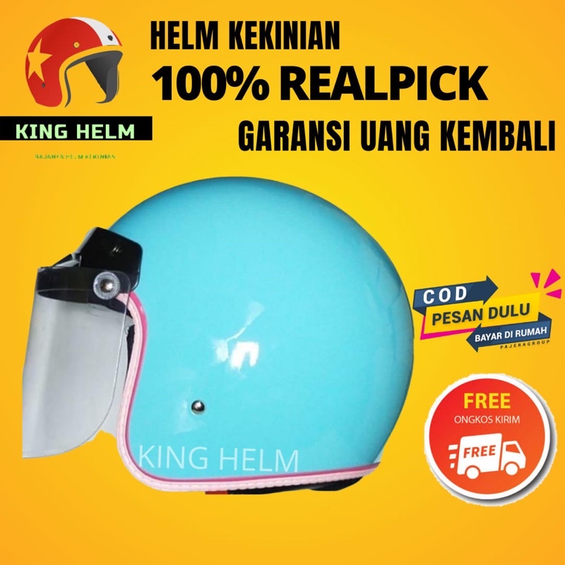 Helm Bogo Wanita Pastel Motor Matic Kekinian Hlm Bogo Jadul Cewek Full Leher Hlem Bogo Sni Kaca Flat