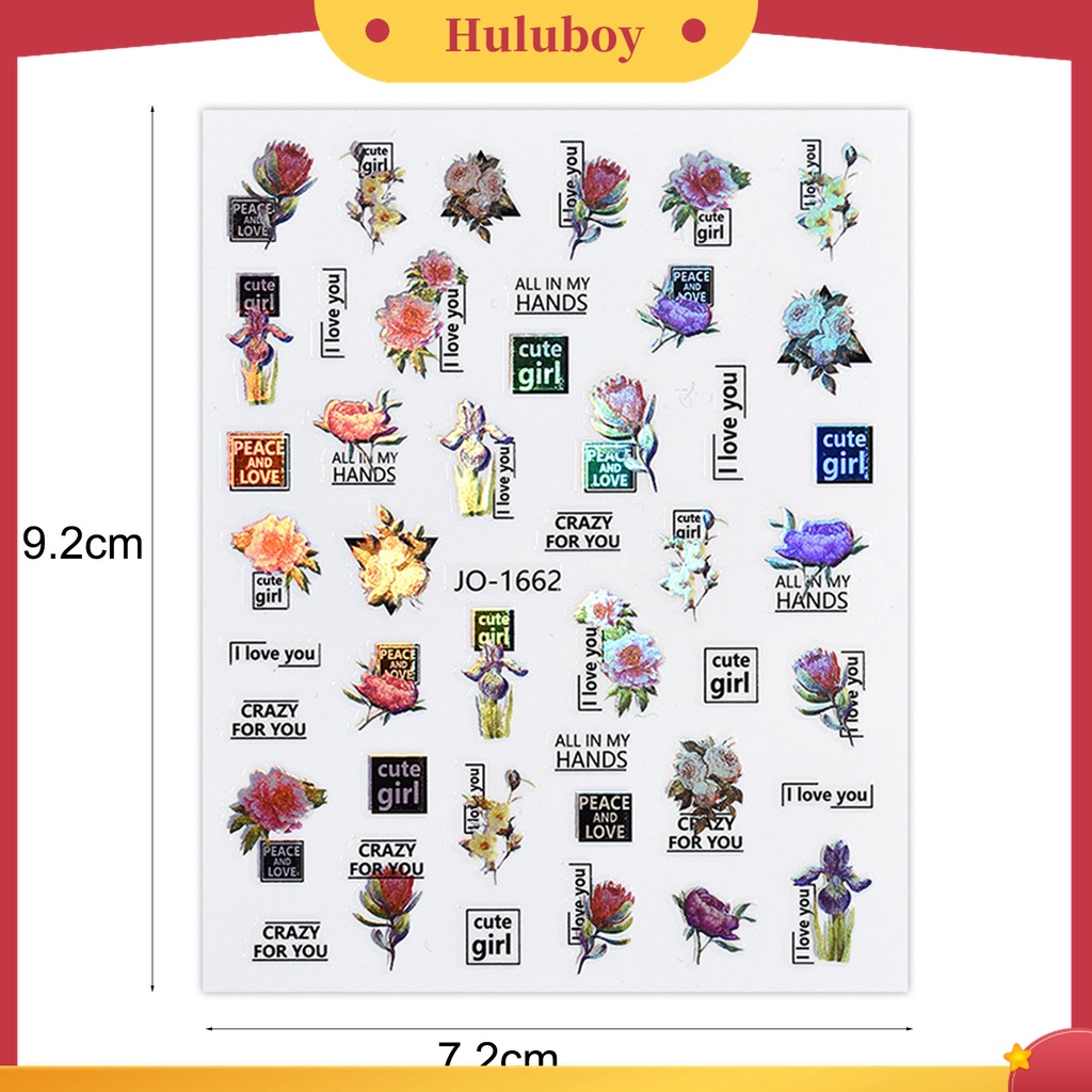 Huluboy Huluboy♡ Stiker Kuku Motif Bunga Sparkling Tahan Air Dengan Perekat Untuk Nail Art