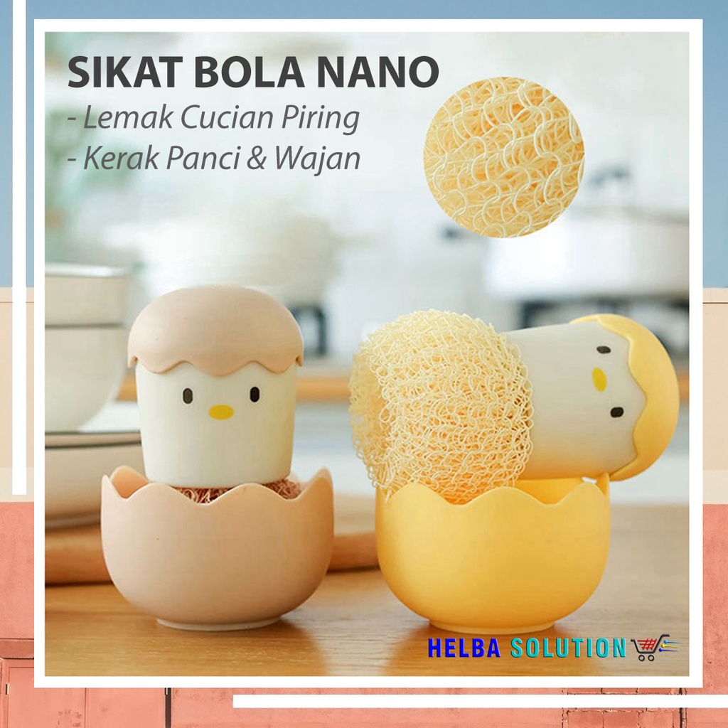 SIKAT Dapur Cuci Piring NANO BRUSH Wastafel Panci Wajan Kompor Sikat Unik Serabut Jala Bola Nano Pembersih Lemak Motif Telur