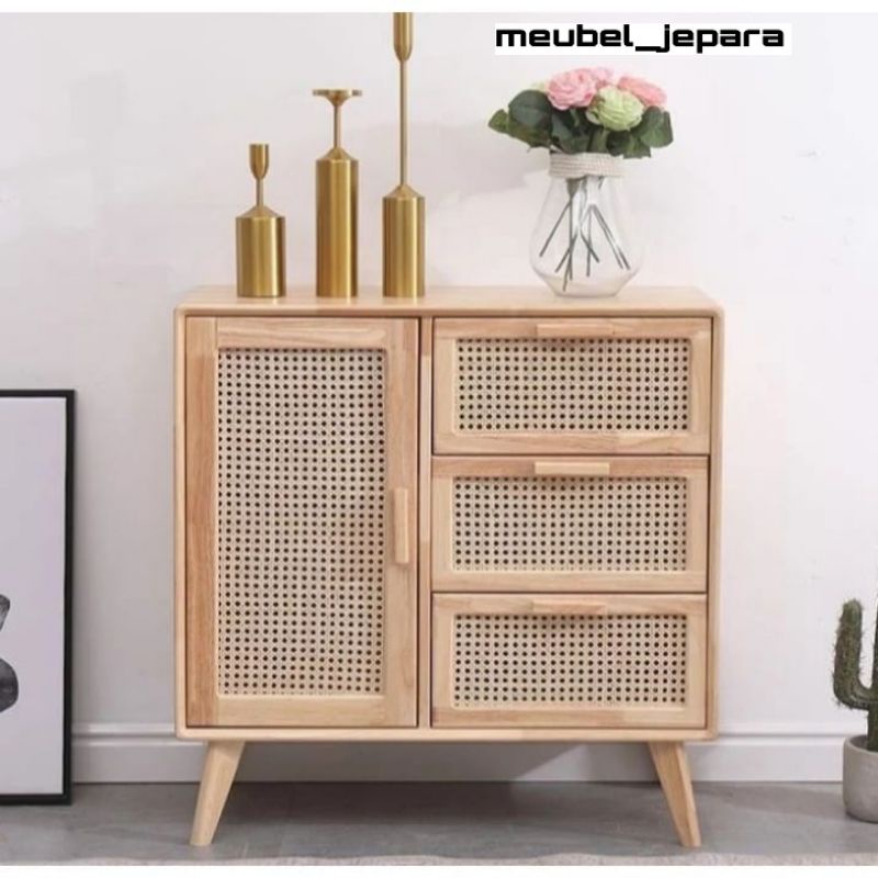 NAKAS KAYU JATI KOMBINASI ROTAN/FURNITURE JEPARA