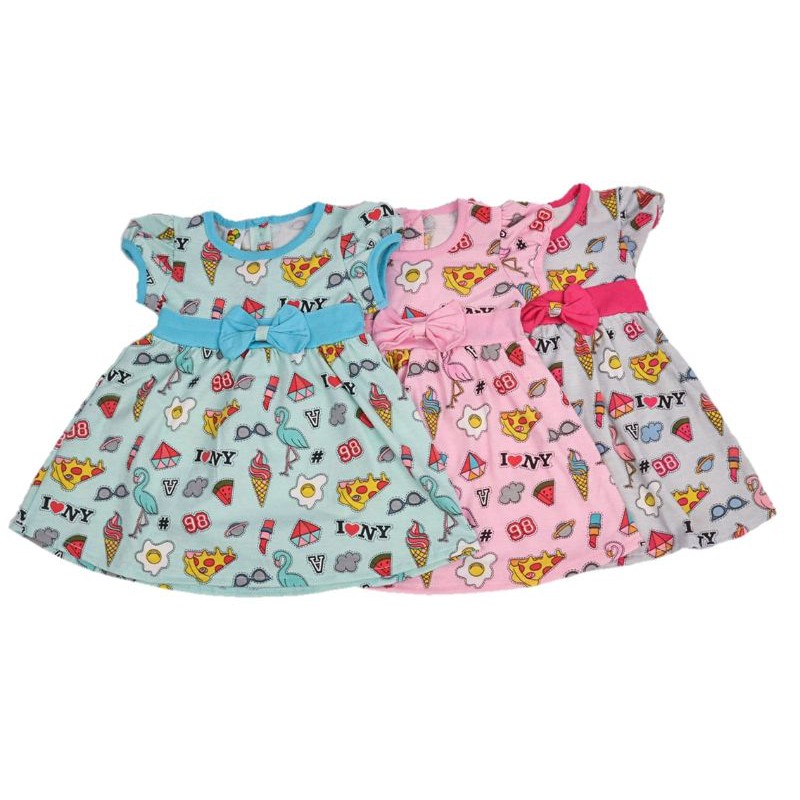 DRESS FASHION ANAK PEREMPUAN 1-2 TAHUN MOTIF LONY PITA FLAMINGGO ICE CREAM PANJANG DRESS 42CM