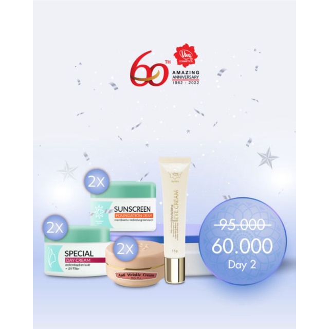 Paket 2 Viva Special Day Cream2 Viva Sunscreen Foundation 2 Viva Queen Anti Wrinkle Cream 1 Viva Queen Eye Cream