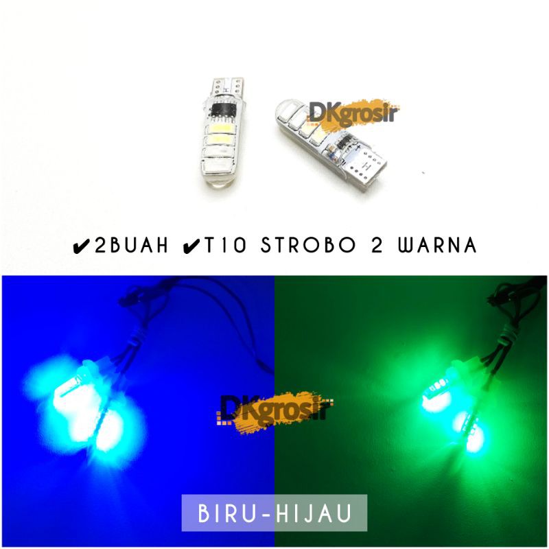 2Buah Lampu LED T10 Jelly 2 Warna Senja Sein Sen Mode Kedip-kedip-HIJAU-BIRU