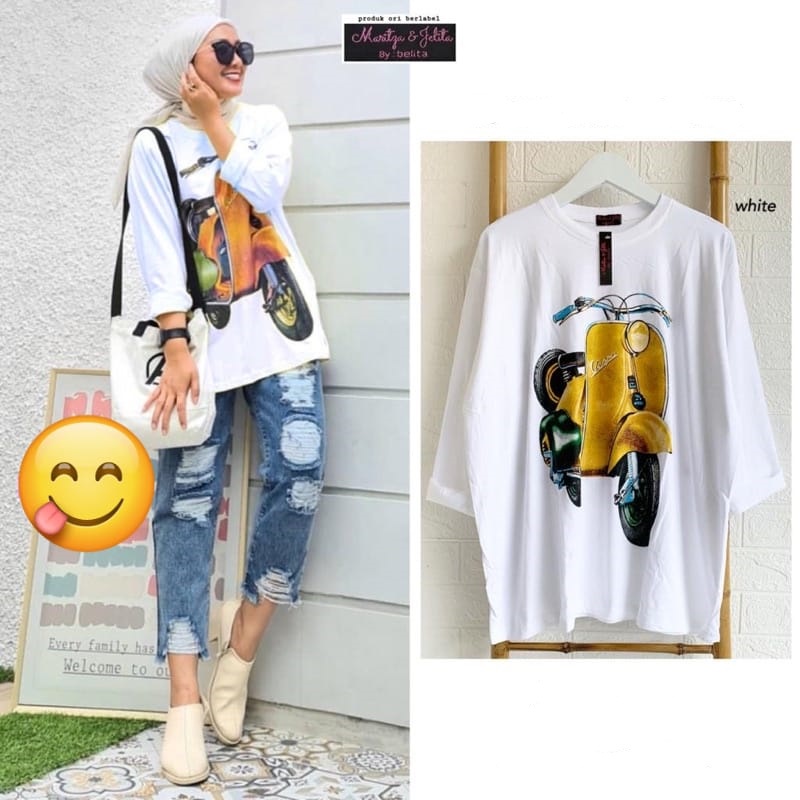 BEFAST - ZEC OOTD Wanita Longsleeve MAEDA / Jumbo Longsleeve Old Cycle (LD 116, P 65) / Longsleeve wanita Lengan Panjang / Kaos Gambar Vespa / Baju Santai / Fashion Wanita Casual / Atasan Baju Keluaran Terbaru