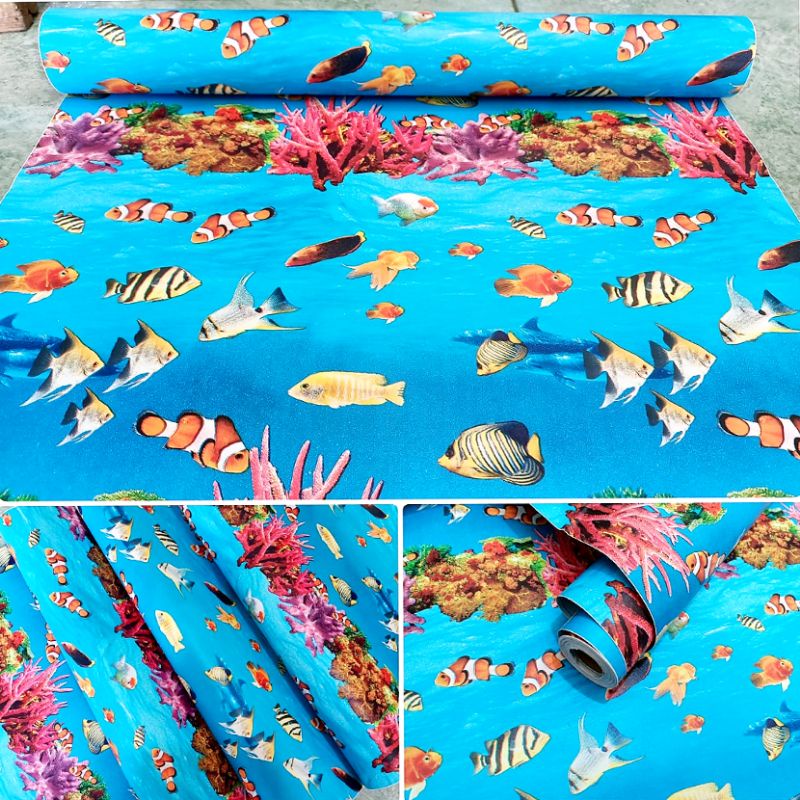 Wallpaper Dinding Sticker Dinding Motif Ikan Hias Laut Biru Karang Noko