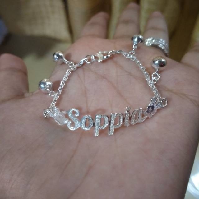 Gelang ukir nama anak/dewasa (perak murni)