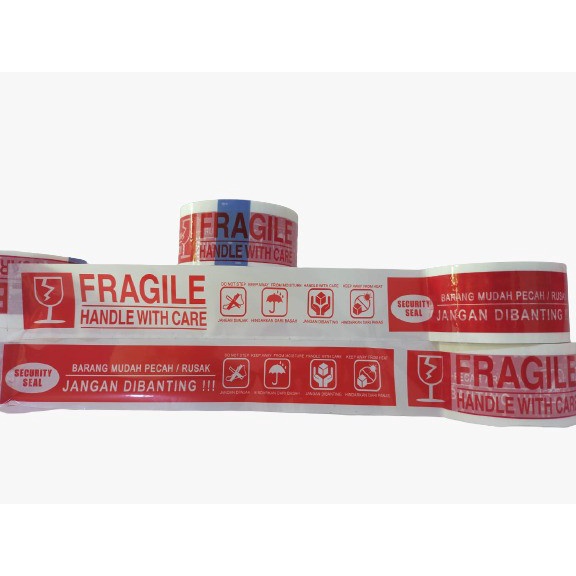 

Lucu 100Mtr Lakban Fragile / Lakban Jangan Dibanting 2 In 1 Merah Putih Terlaris