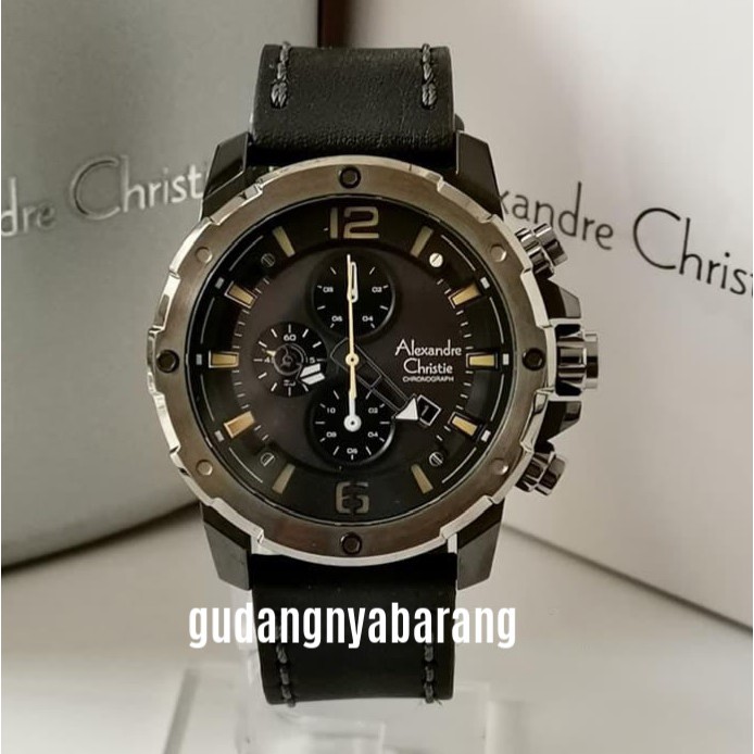 JAM TANGAN PRIA ALEXANDRE CHRISTIE AC 6410 LEATHER KULIT BLACK HITAM GREY ABU ORIGINAL