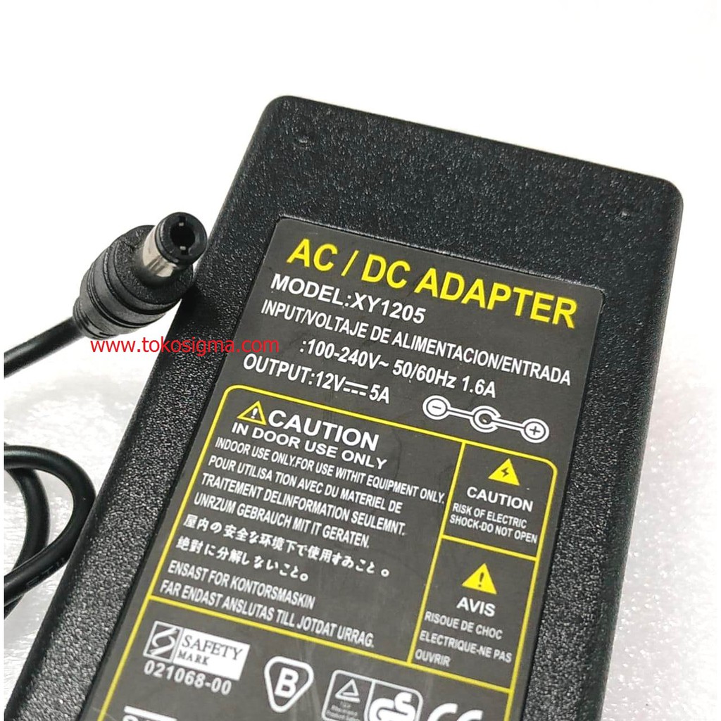 ADAPTER AC to DC 12V 5A jek 5.5x2.5mm 60W Adaptor LED CCTV DVR Monitor