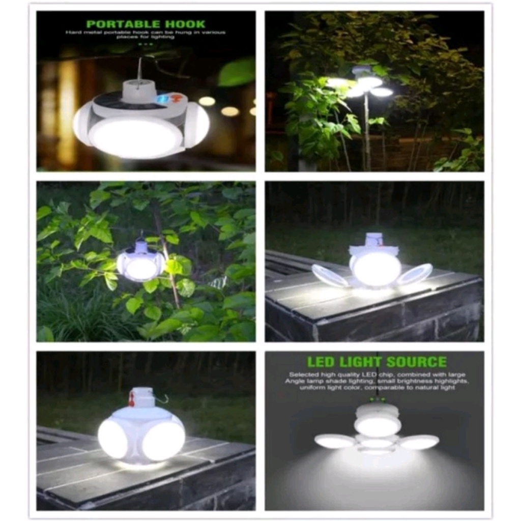 Lampu Solar LED Emergency 45w Solar Charging Lampu Darurat Camping 4 Daun 2029