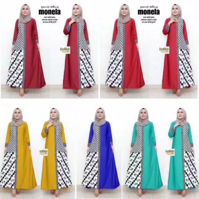  Gamis  Kaos  Seling Monela Kombinasi  Katun  Batik Wanita 