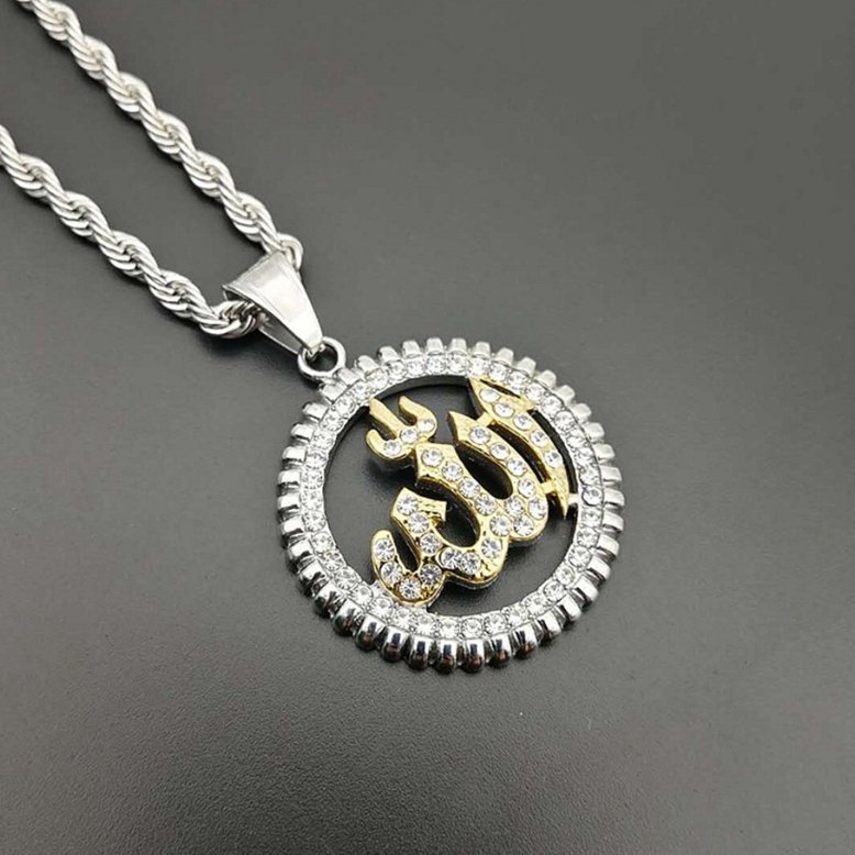 Kalung Liontin Logo Allah Bahan Metal Warna Emas Gaya Klasik