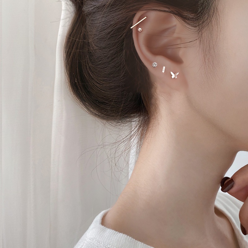 Roselife 5PCs / Set Anting Tusuk Sterling Silver 925 Desain Kupu-Kupu Hias Kristal Anti Alergi Untuk Wanita