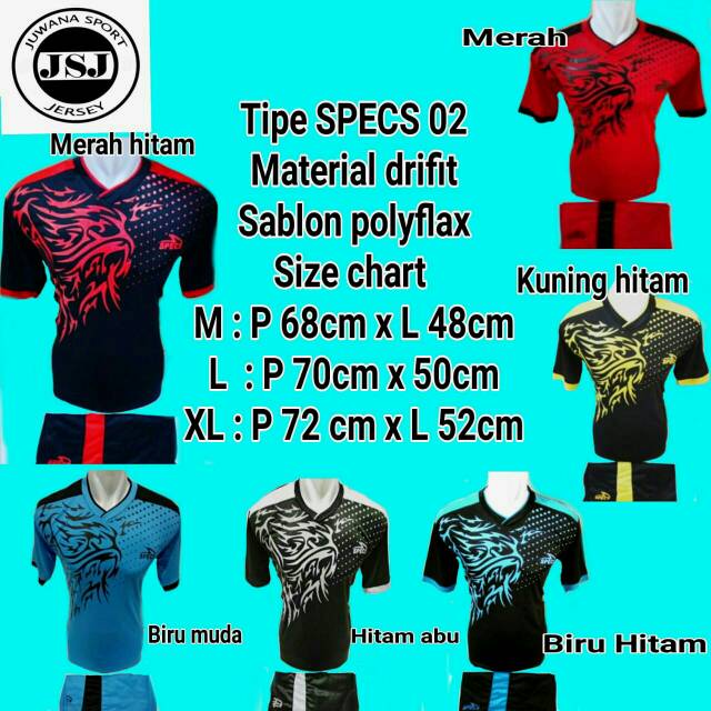 [Specs02] setelan baju Jersey olahraga Jersey sepakbola Jersey futsal jersey voli Jersey badminton