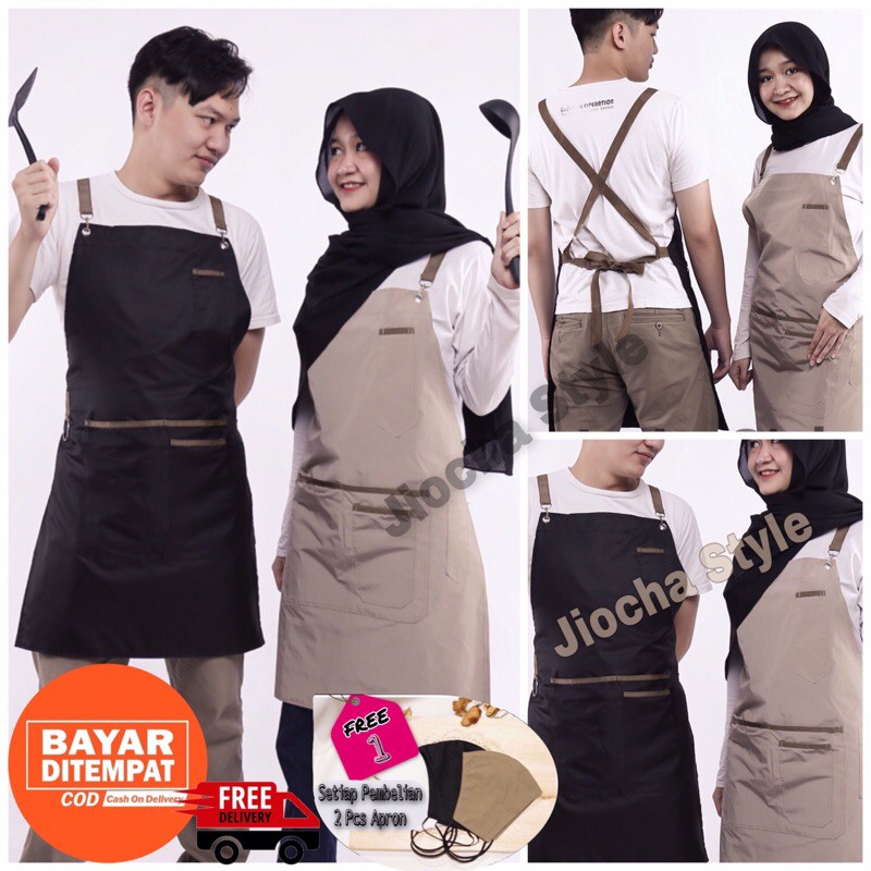 Apron celemek koki babershop cheff koki premium [ free msker ]