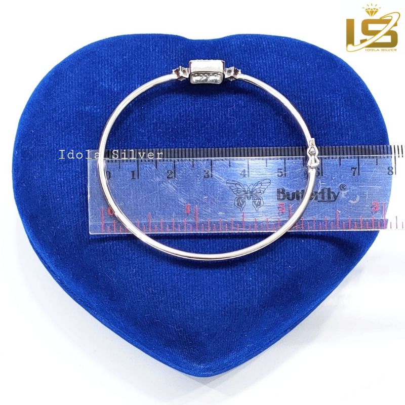 GELANG PERAK ASLI 925 SILVER LAPIS EMAS PUTIH MODEL BANGLE BULAT VARIASI KOTAL CAN*EL PERMATA - PERHIASAN PERAK