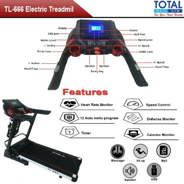 ALAT OLAHRAGA LARI TREADMILL TL 666 AUTO INCLINE EXERCISE GYM