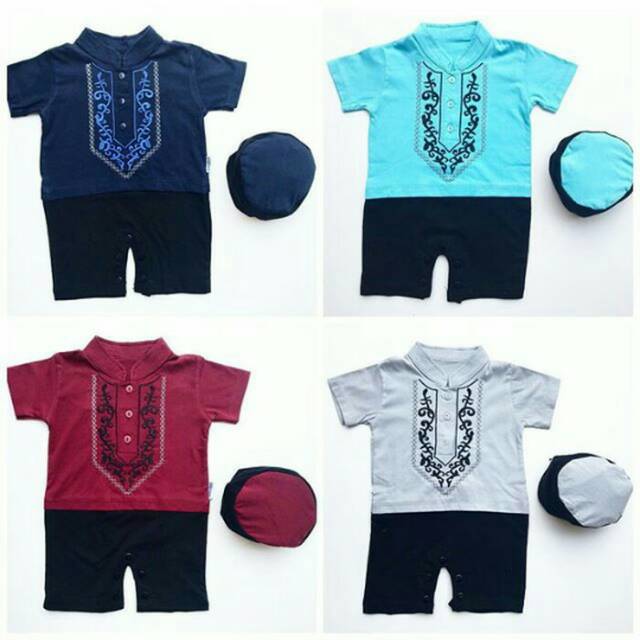 STOK TERBATAS Baju Muslim Koko Romper jumper peci D anak STOK TERBATAS Baju Muslim Koko Romper jumper peci D anak