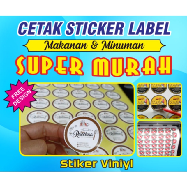 

CETAK STIKER LABEL A3+ VINYL BULAT ANTI AIR + CUTTING(PRODUK MAKANAN/MINUMAN)