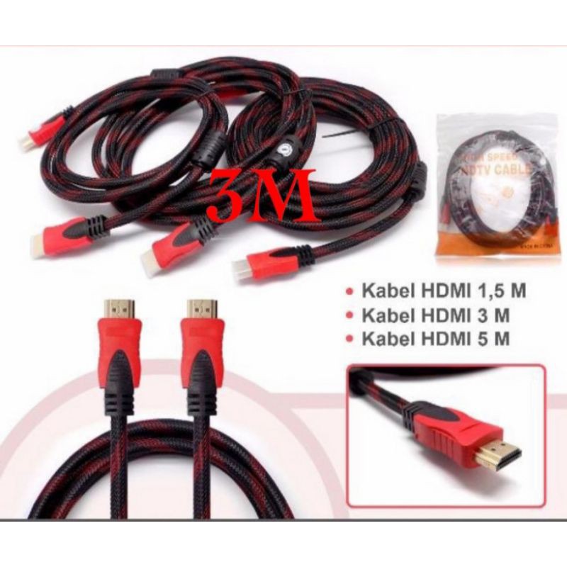 KABEL HDMI 3M SERAT JARING HDMI TO HDMI 3M VERSI 1.4 TERBARU