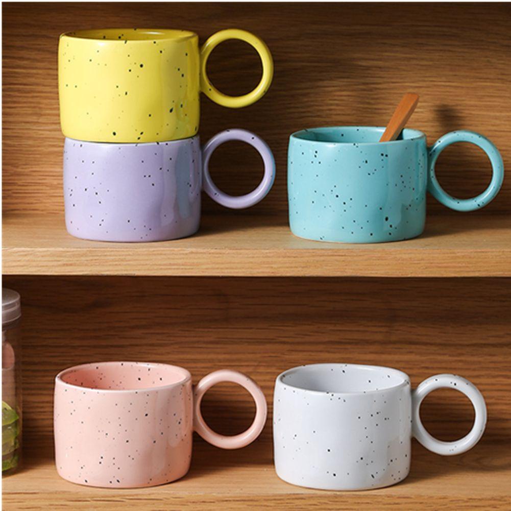 Solighter 300ML Mug Keramik Cangkir Bar Perlengkapan Hadiah Permen Warna 300 ml Couple Handle Cups Milk Cup Sesame Ceramic