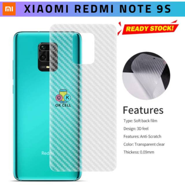 Garskin Back Skin Carbon Xiaomi Redmi Note 9s Anti Gores Belakang Karbon 3D Sticker  Premium