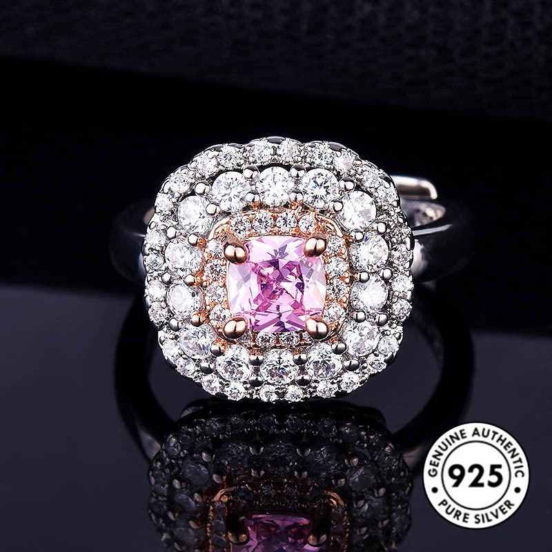 Cincin Sterling Silver 925 Dengan Kristal Warna Pink Untuk Wanita