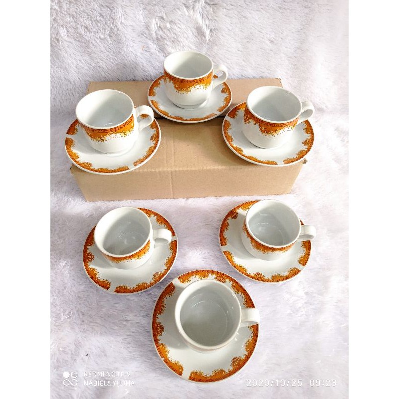 Cangkir Kopi Set Cangkir Keramik Motif Mahkota+tatakan