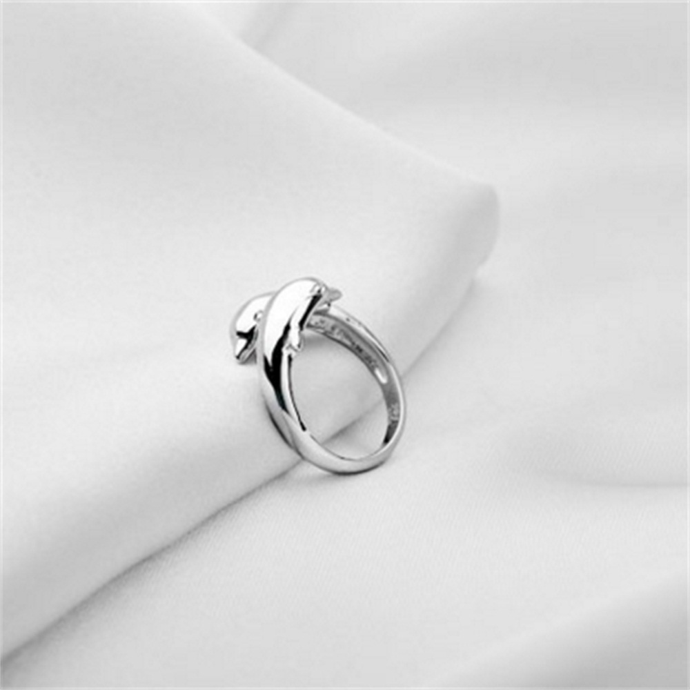 Mxbeauty Cincin Model Terbuka Adjustable Desain Lumba-Lumba Warna Silver Untuk Hadiah