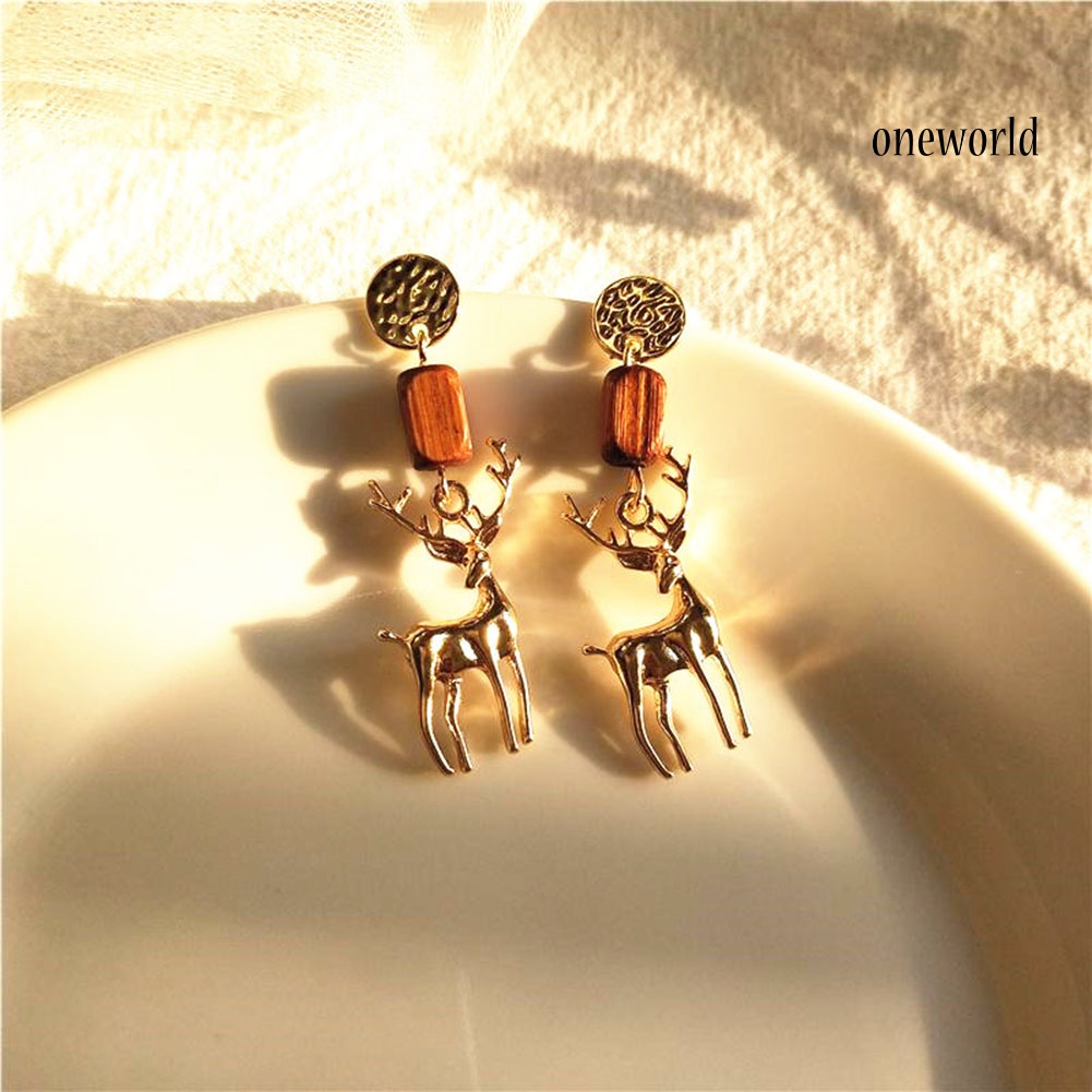 OW# Cute Women Elk Dangle Drop Ear Stud Clip On Earrings Christmas Jewelry Gift