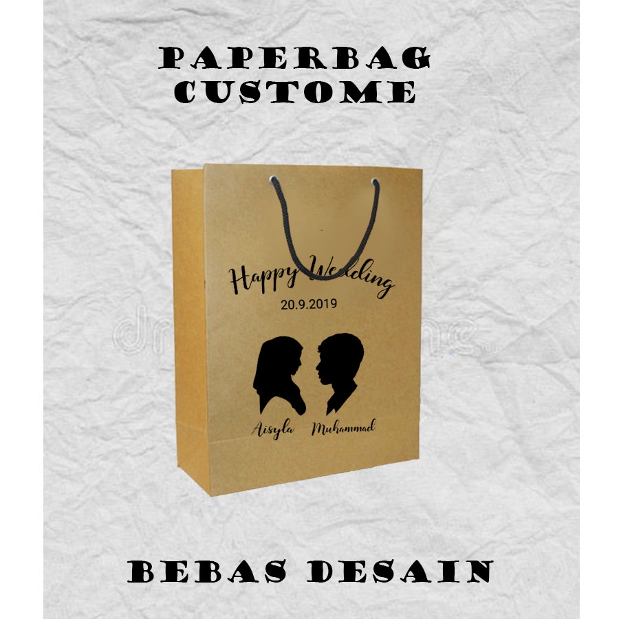 

(SABLON PERNIKAHAN) Paper Bag Coklat Kado Mini Bebas Desain 11x7x16 Cm Paper Bag Kertas Souvenir Wedding Packing Olshop Online Shop Parfum Murah