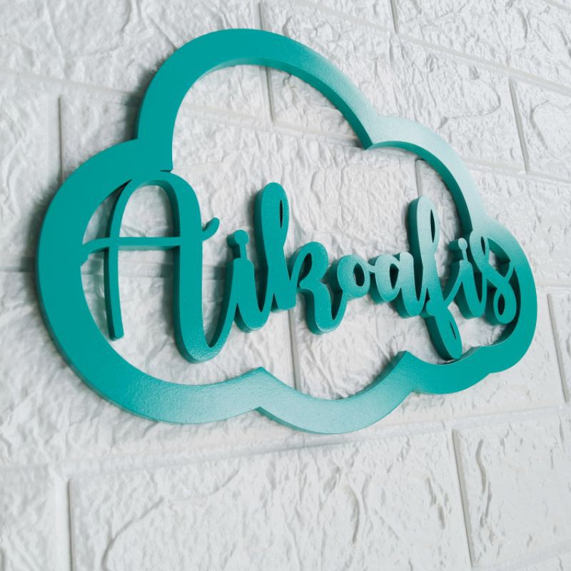 Custom nama kayu bingkai awan dekorasi kamar anak