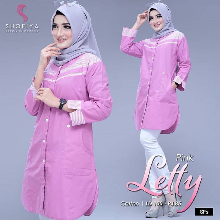 Letty Tunik Moscrepe Baju Atasan Muslim Wanita Terbaru Design Kekinian Harga Murah Kualitas Bagus