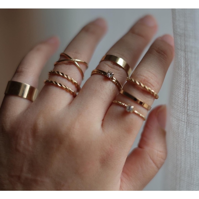 Ark.co - Capellini set rings (gold &amp; silver) cincin tumpuk stack minimalis simpel