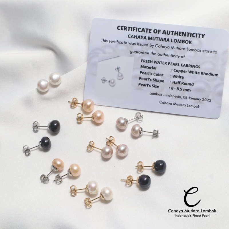 Anting Mutiara Lombok Asli Bersertifikat | Giwang Persit |Giwang Tusuk Mutiara Air Tawar Asli