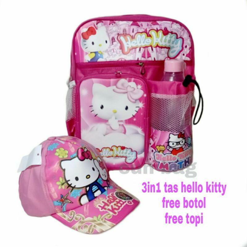 tas sekolah anak hello kity +topi /rangsel anak tk dan sd tas karakter hello kitty free topi