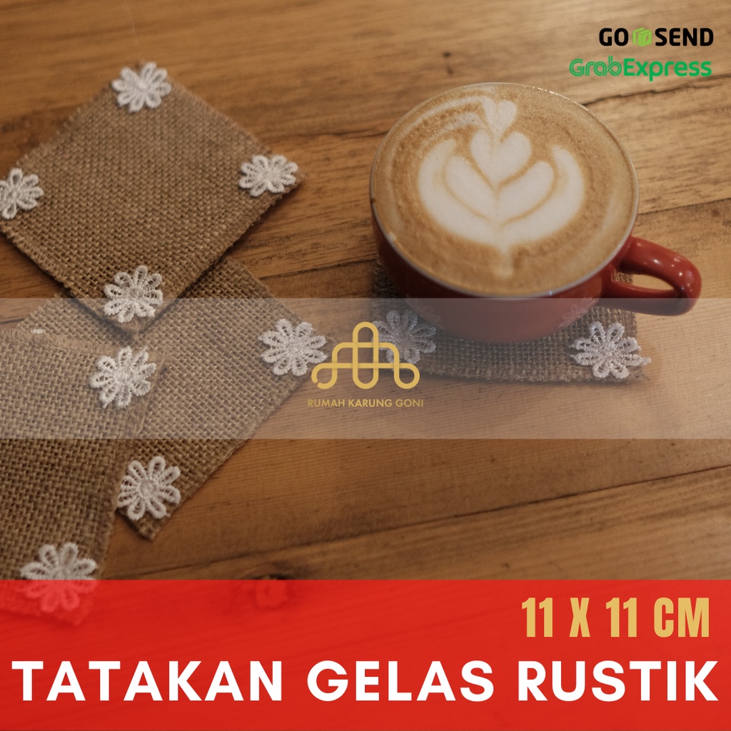 Tatakan Gelas Tatakan Gelas Renda Burlap Cup Holder - Tatakan Gelas Goni - Alas Goni Plus Blacu - Tatakan Vas Bunga