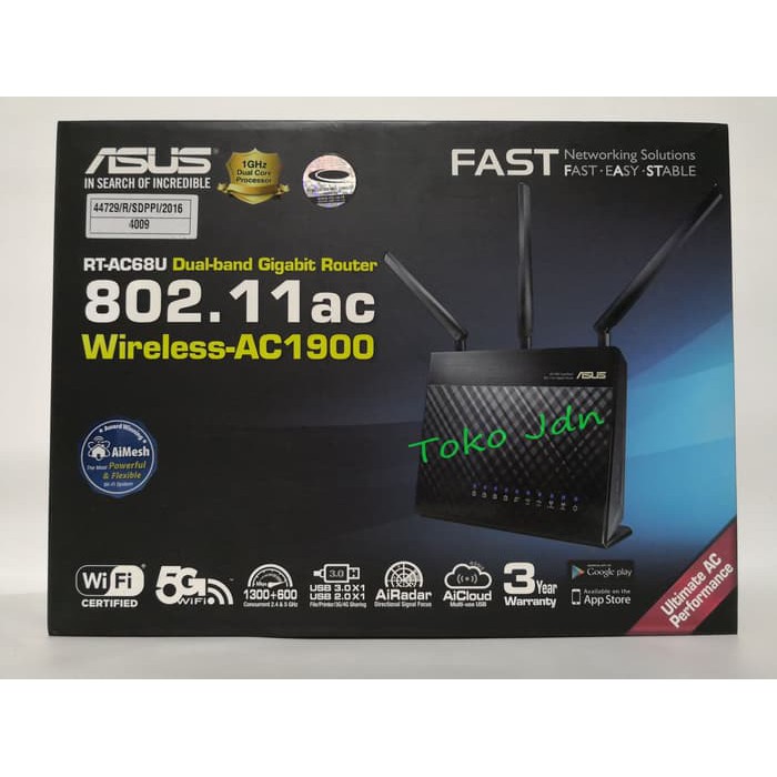 Asus Wireless Router RT-AC68U AC1900 Dual-Band Wi-Fi Gigabit Router