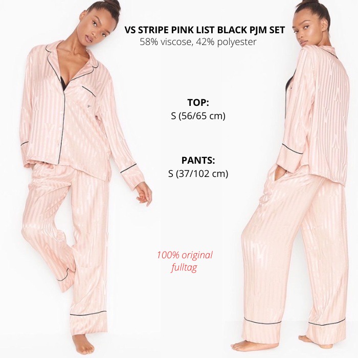 Set Piyama Wanita Vs Stripe Pink List Black Pjm Set