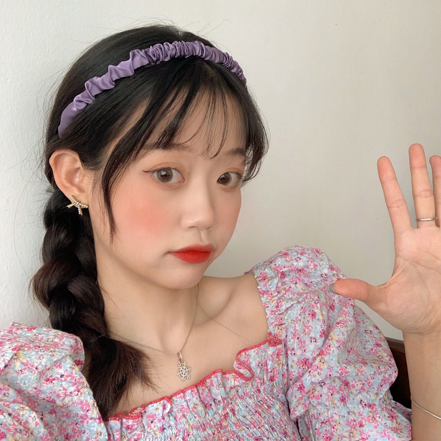 OVERFLOWS.ID Bando Scrunchie Mini Model Kerut Bahan Satin Ala Korea Import Murah Satine Headband